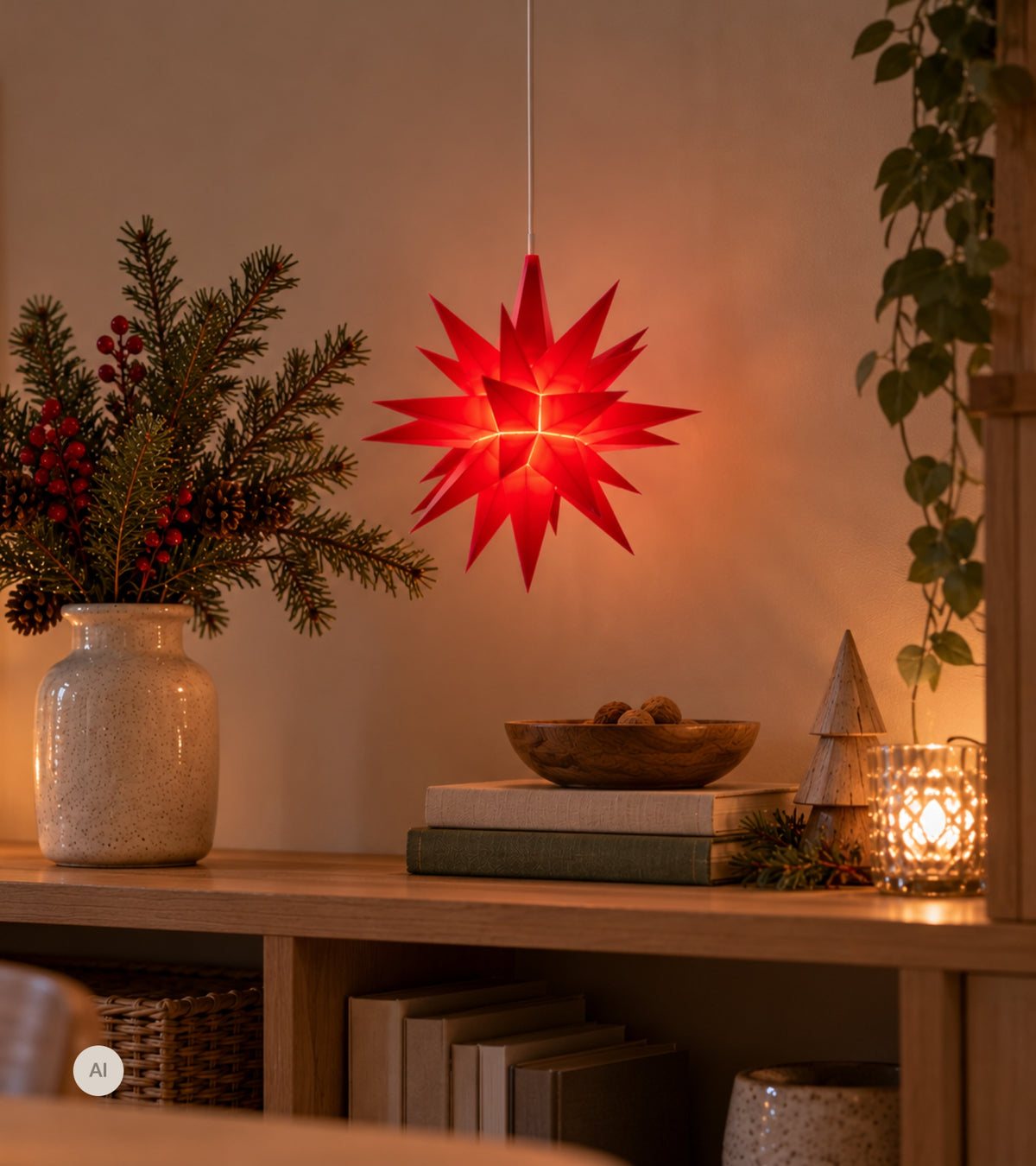 Herrnhuter Stjerne, Rød, Plast, 13 cm LED
