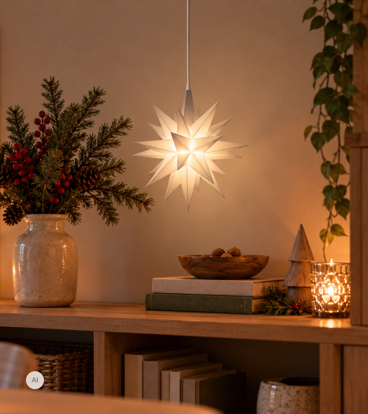 Herrnhuter Stjerne, Hvid, Plast, 13 cm LED