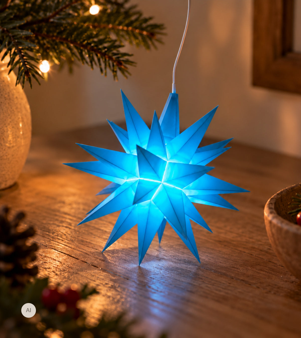 Herrnhuter Stjerne, Blå, Plast, 13 cm LED