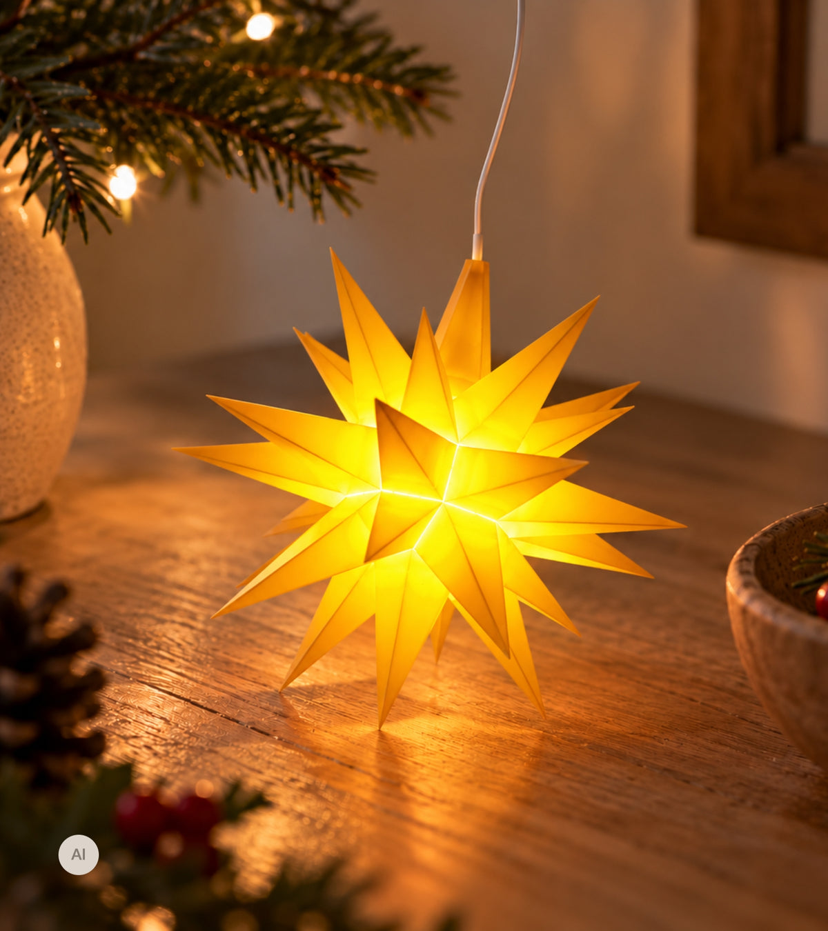 Herrnhuter Stjerne, Gul, Plast, 13 cm LED