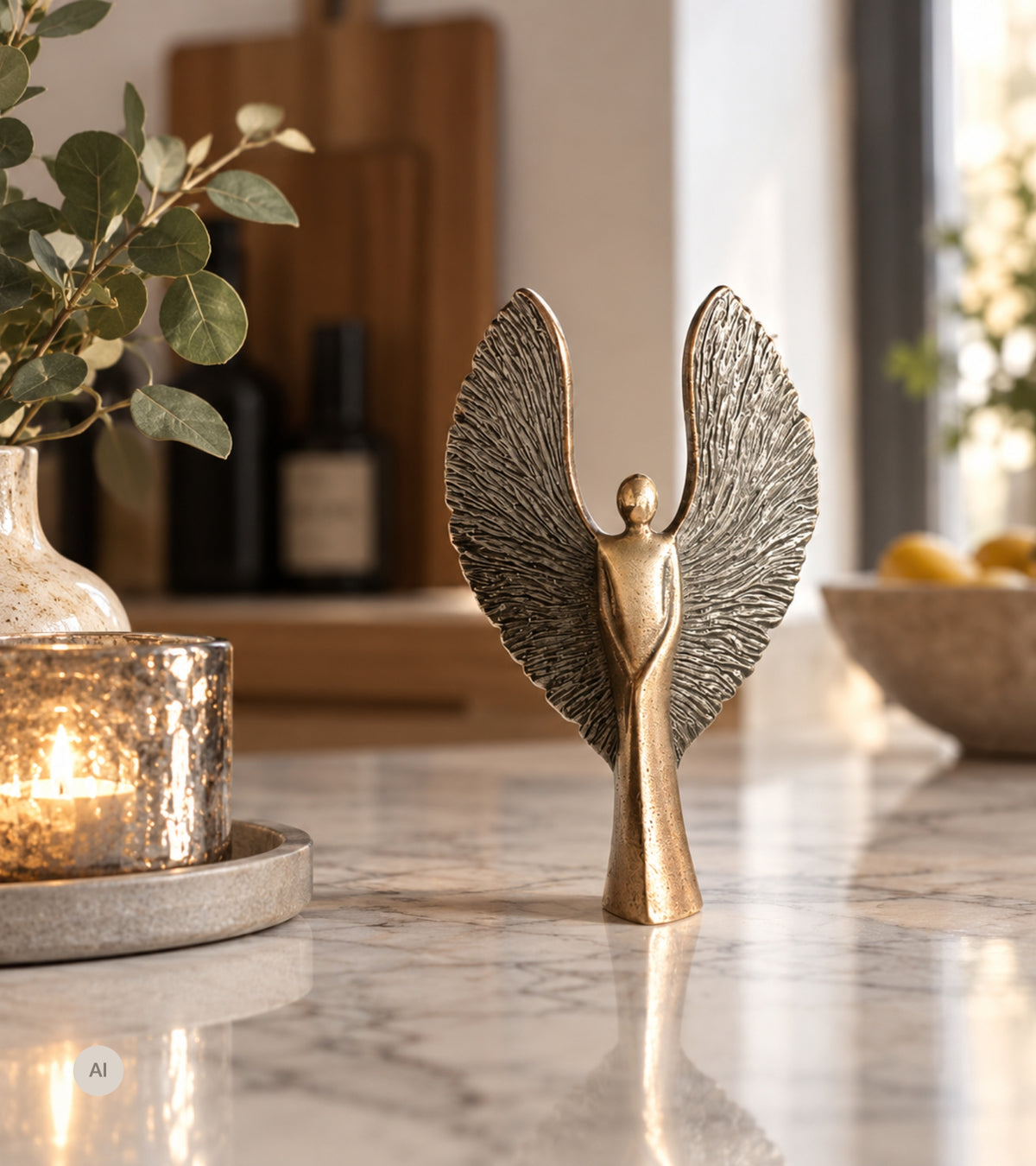 Bronzefigur Engel med store vinger, 17 cm