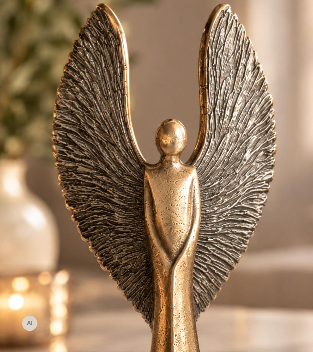 Bronzefigur Engel med store vinger, 17 cm