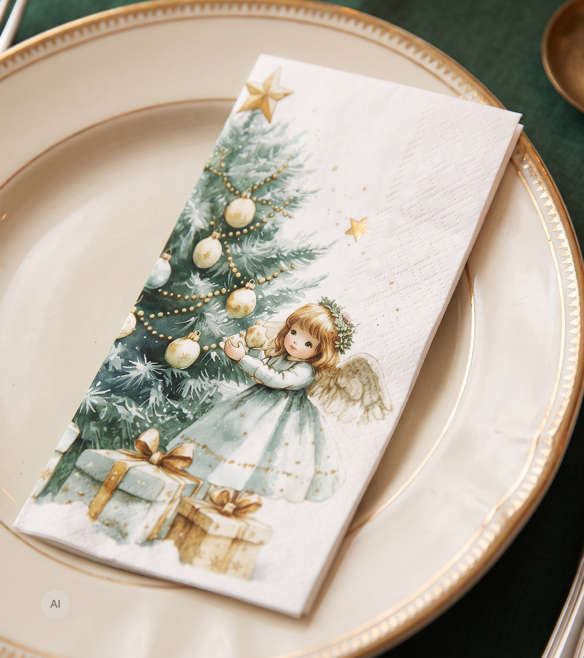 Frokostserviet, Engel ved Juletræ