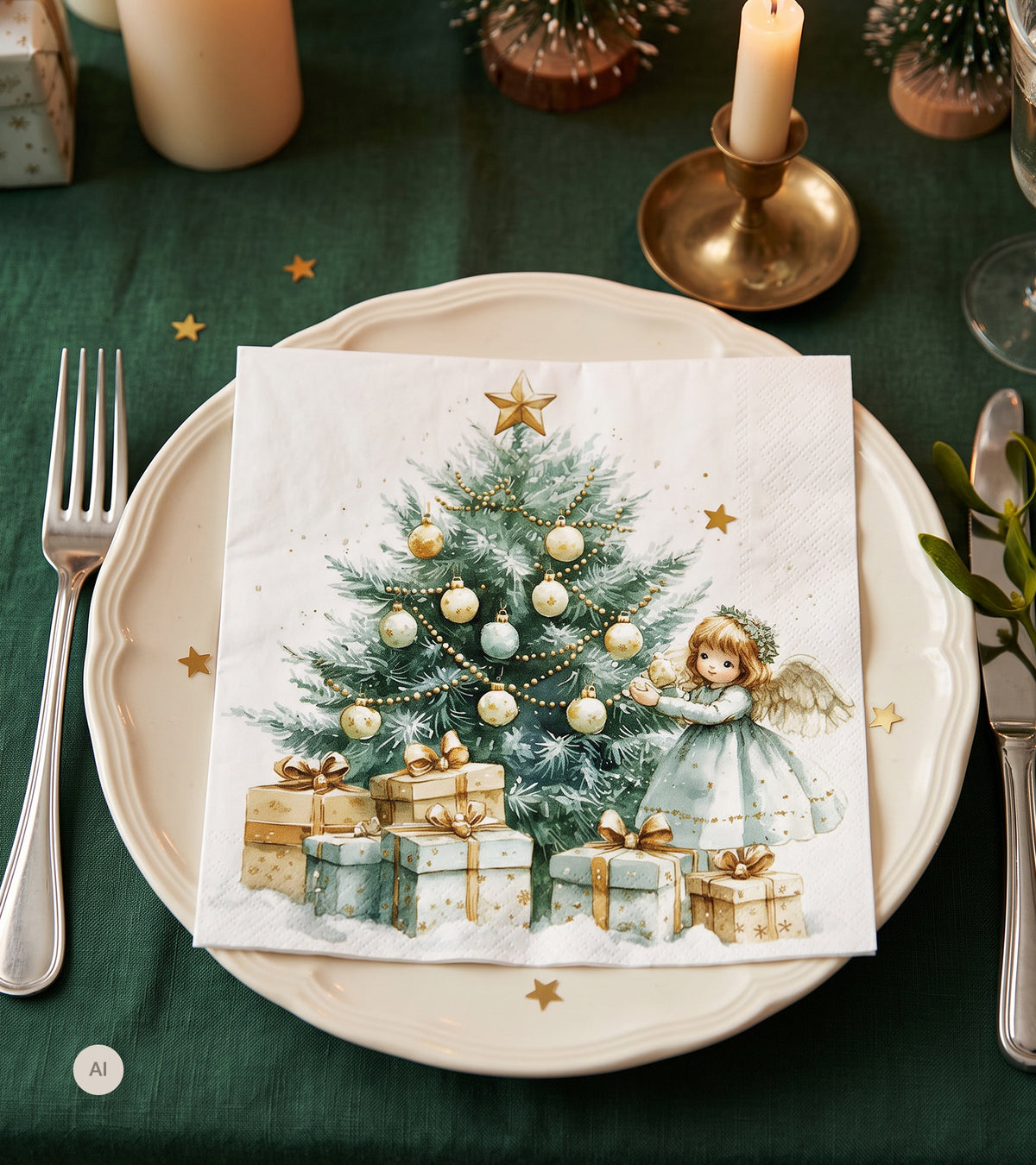 Frokostserviet, Engel ved Juletræ