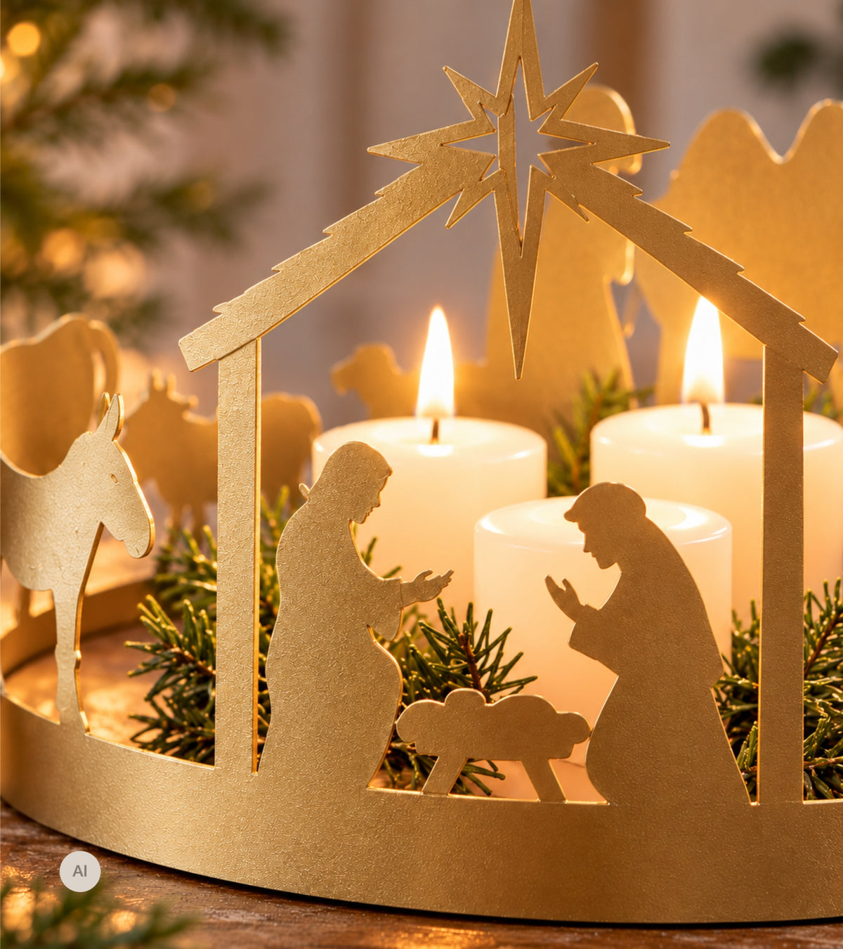 Julekrybbe, Rund, Guld