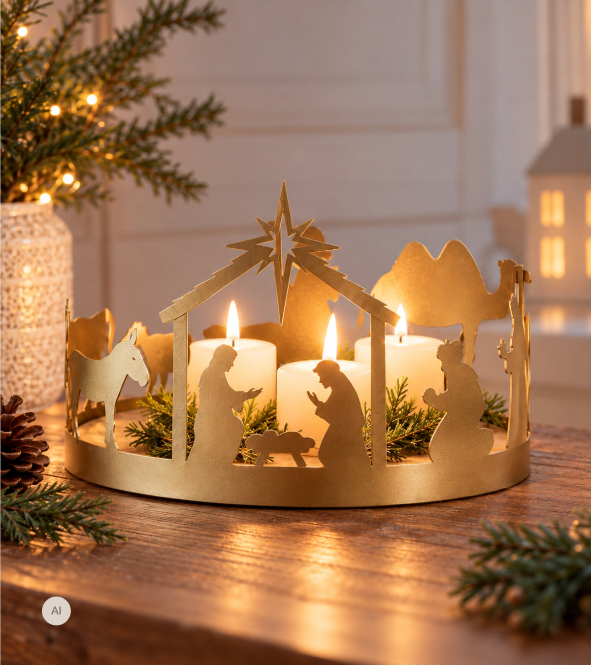 Julekrybbe, Rund, Guld