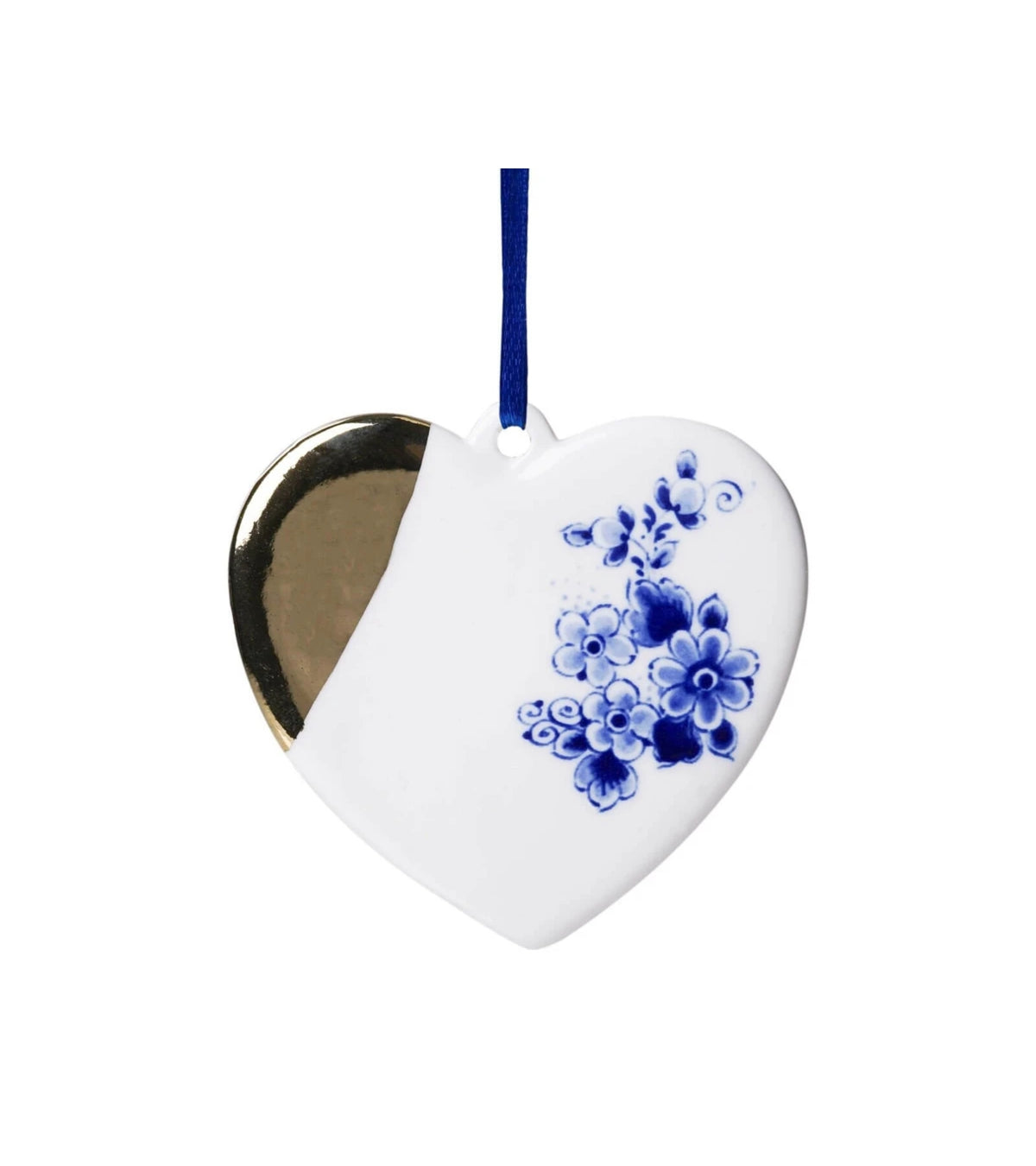 Hjerteophæng, hvidt med blå motiv, Porcelæn