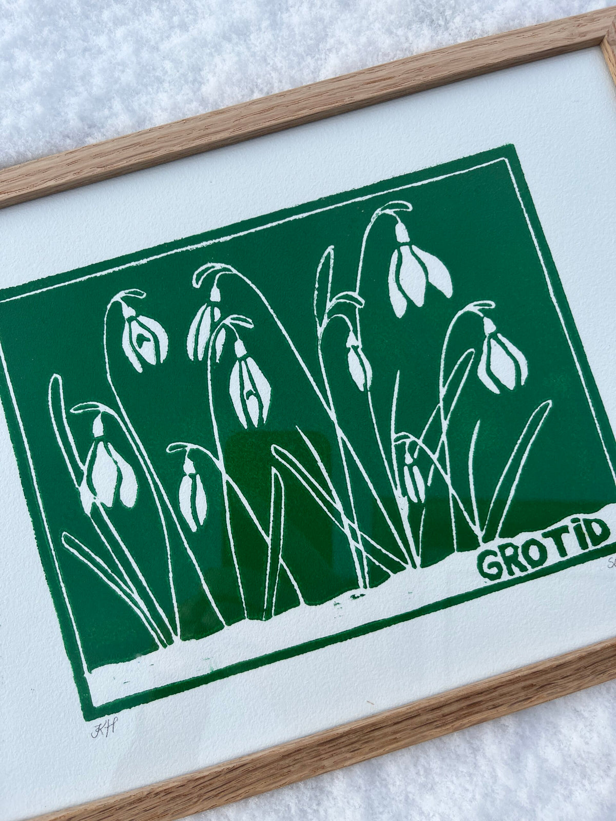 Linoleumstryk: Grotid, A4 Plakat, Grøn