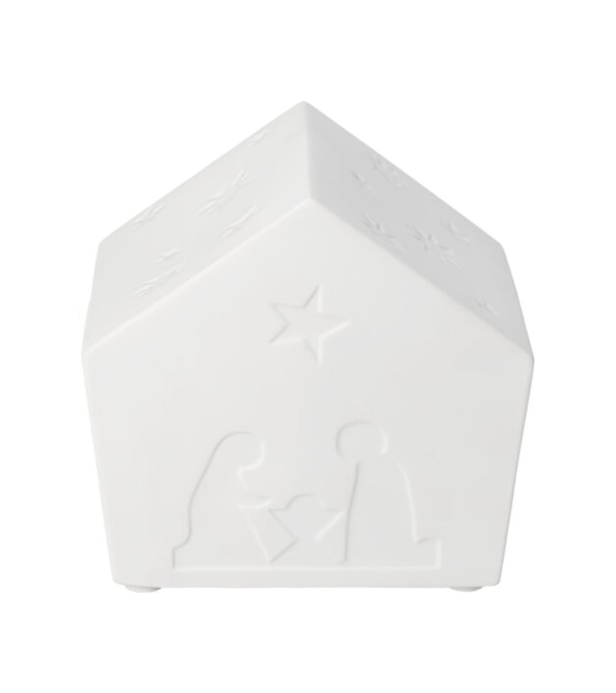Julekrybbe i hvidt porcelæn med LED lys