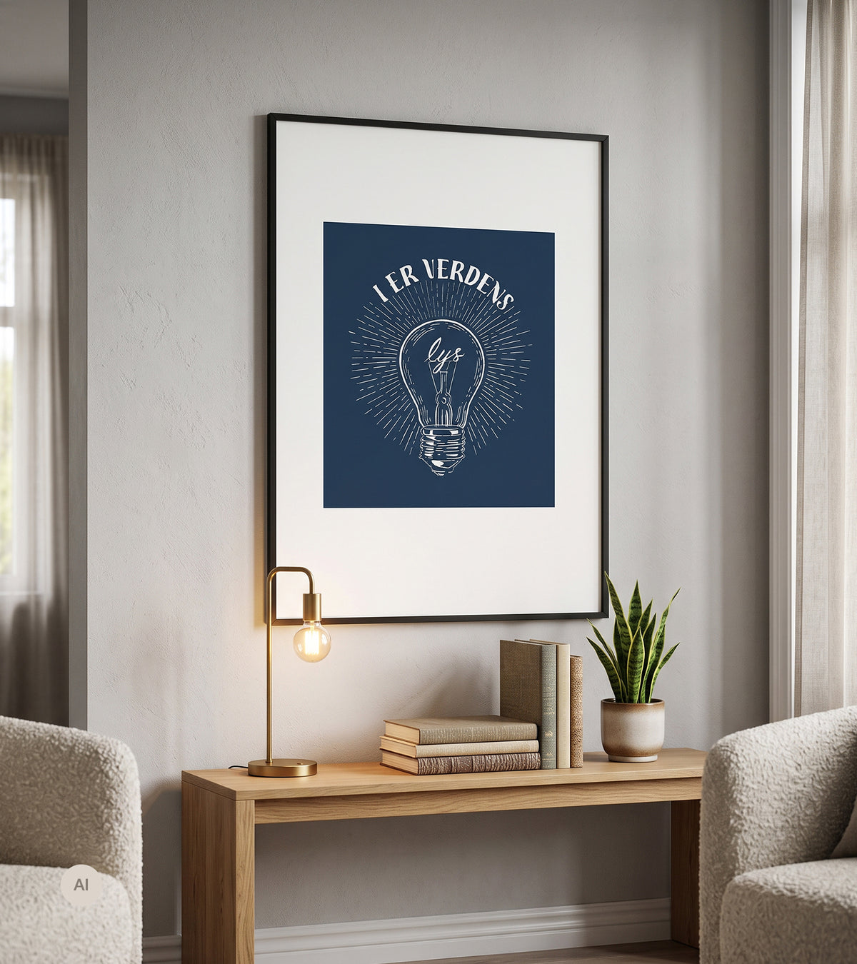 Linoleumstrykk: I er Verdens Lys, A3 Plakat, Blå
