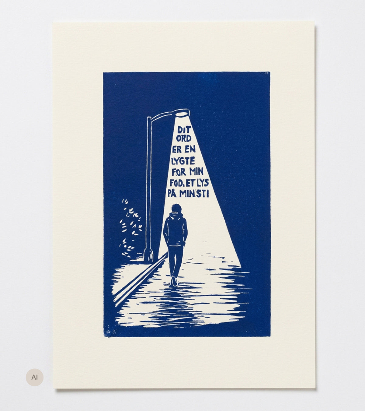 Linoleumstryk: Dit ord er et lys, A4 Plakat, Blå