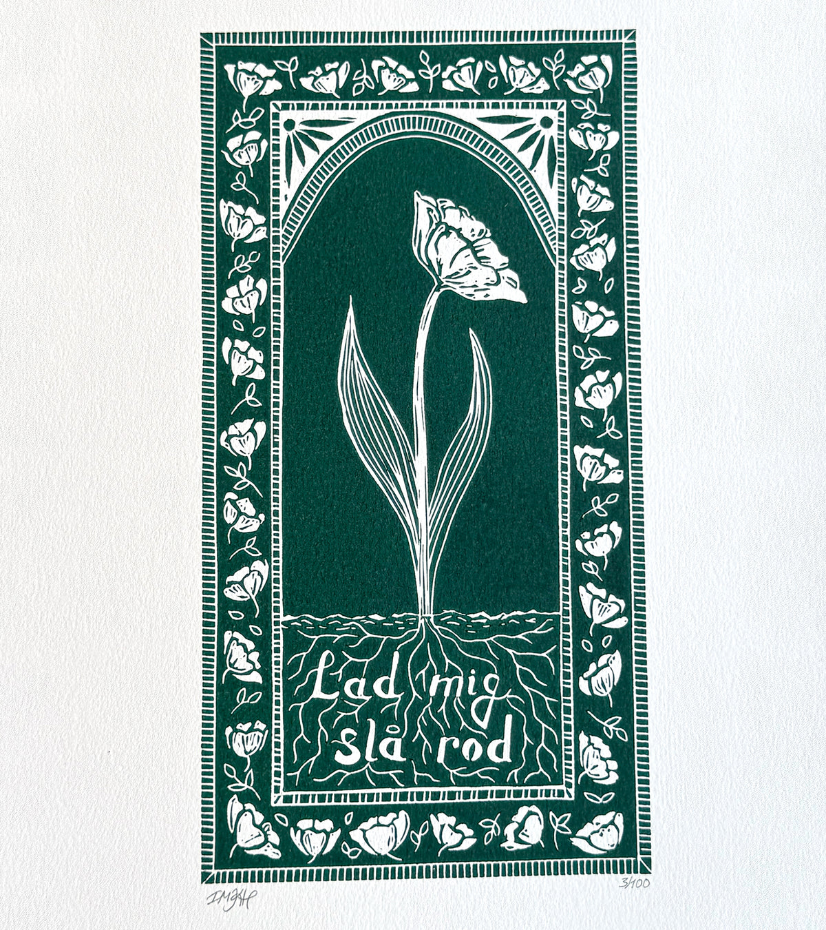 Linoleumstryk: Lad mig slå rod, A3 Plakat, Mørkegrøn