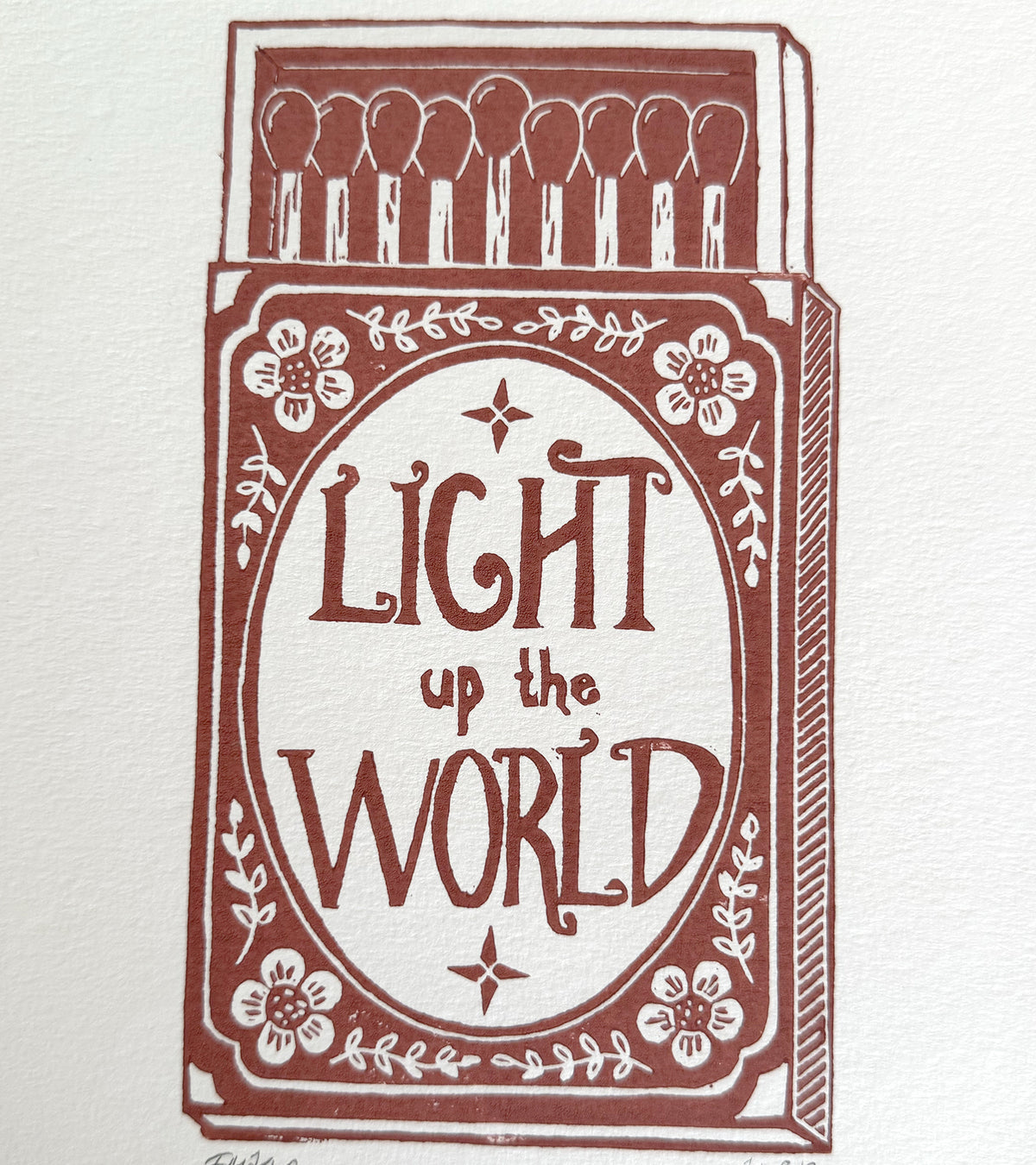 Linoleumstryk: Light up the world, A4 Plakat, Rosa