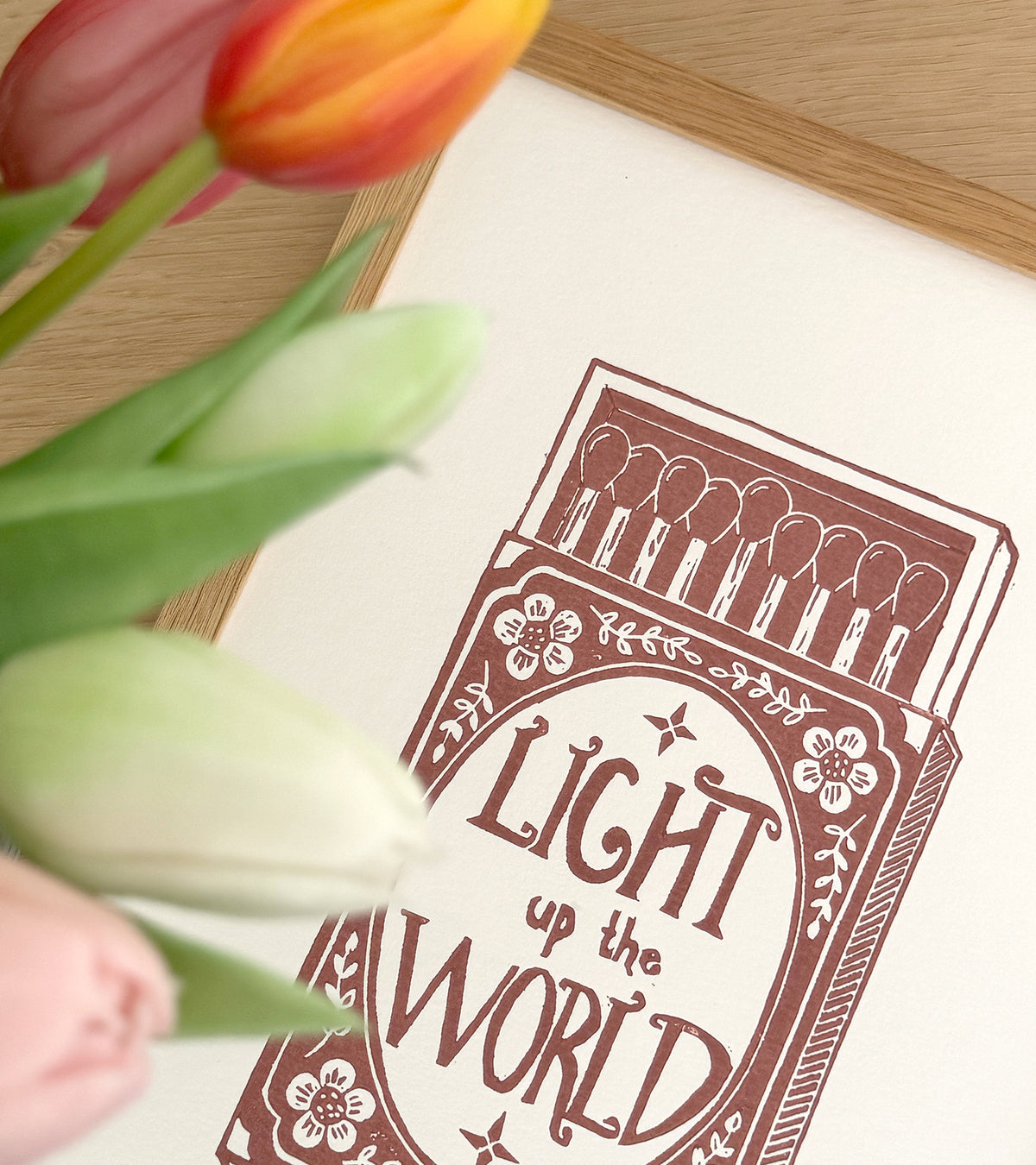 Linoleumstryk: Light up the world, A4 Plakat, Rosa