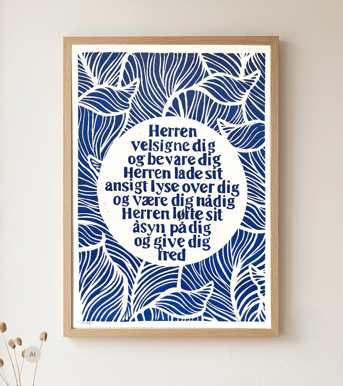 Linoleumstryk, Velsignelsen, A3 Plakat, blå