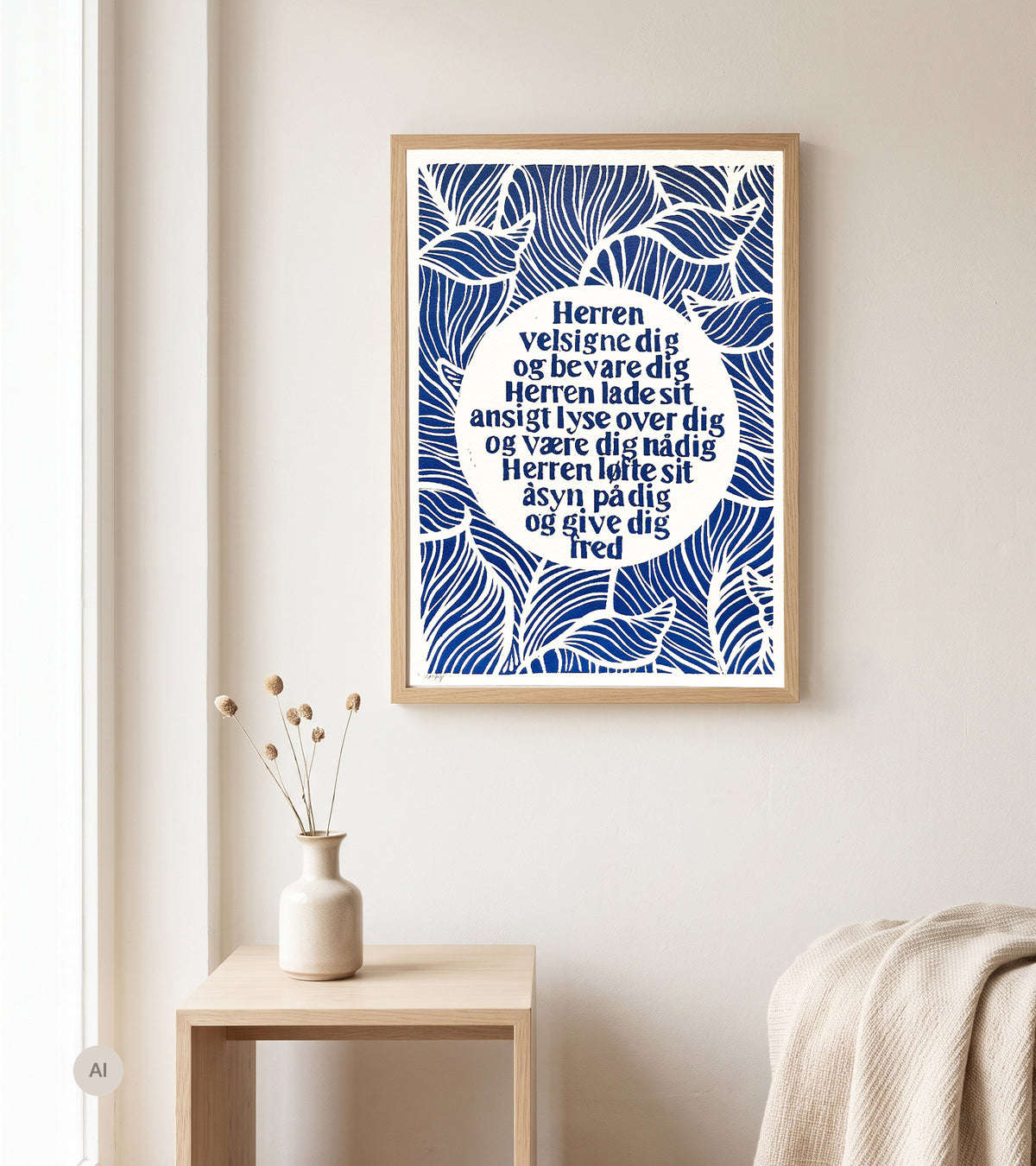 Linoleumstryk, Velsignelsen, A3 Plakat, blå