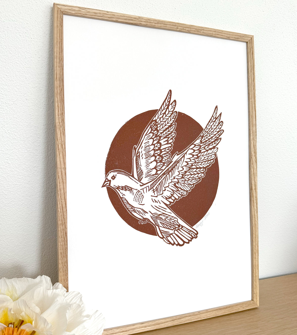 Linoleumstryk, Håbefugl, brun, A3 Plakat
