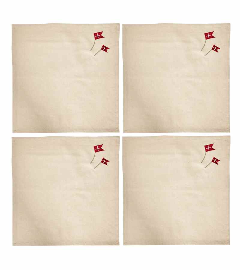 Mundservietter m flag, 4 stk, 100% bomuld,