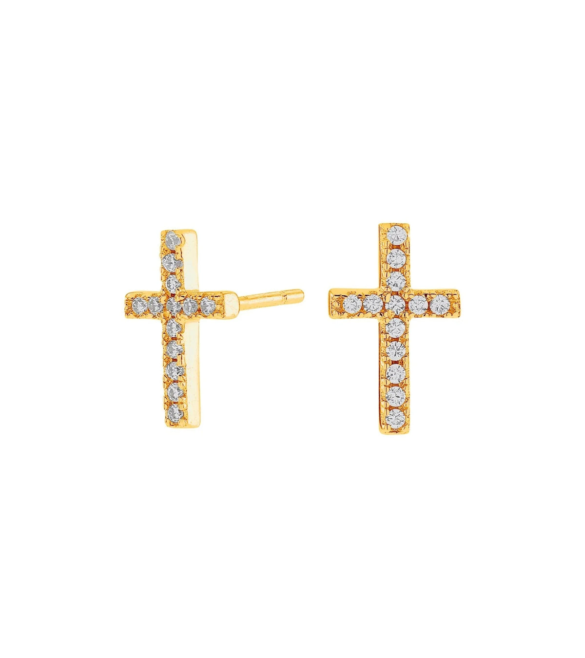 Ørestikker med kors, Forgyldt, 10x6 mm