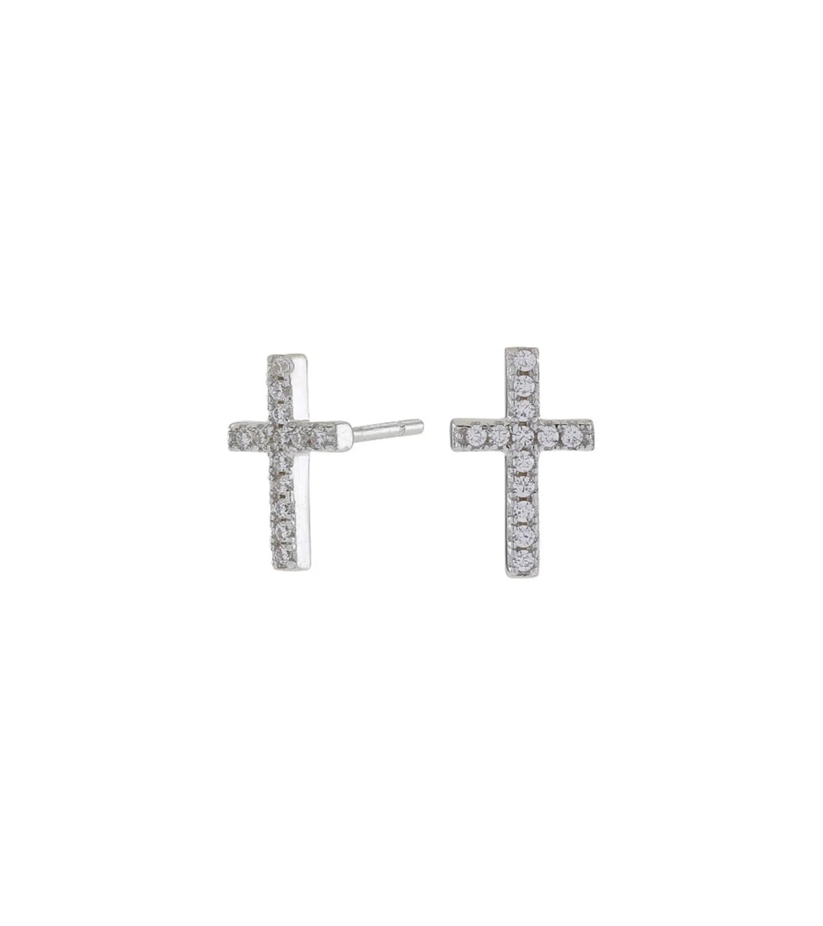 Ørestikker med kors i rhodineret sølv, 10x6 mm