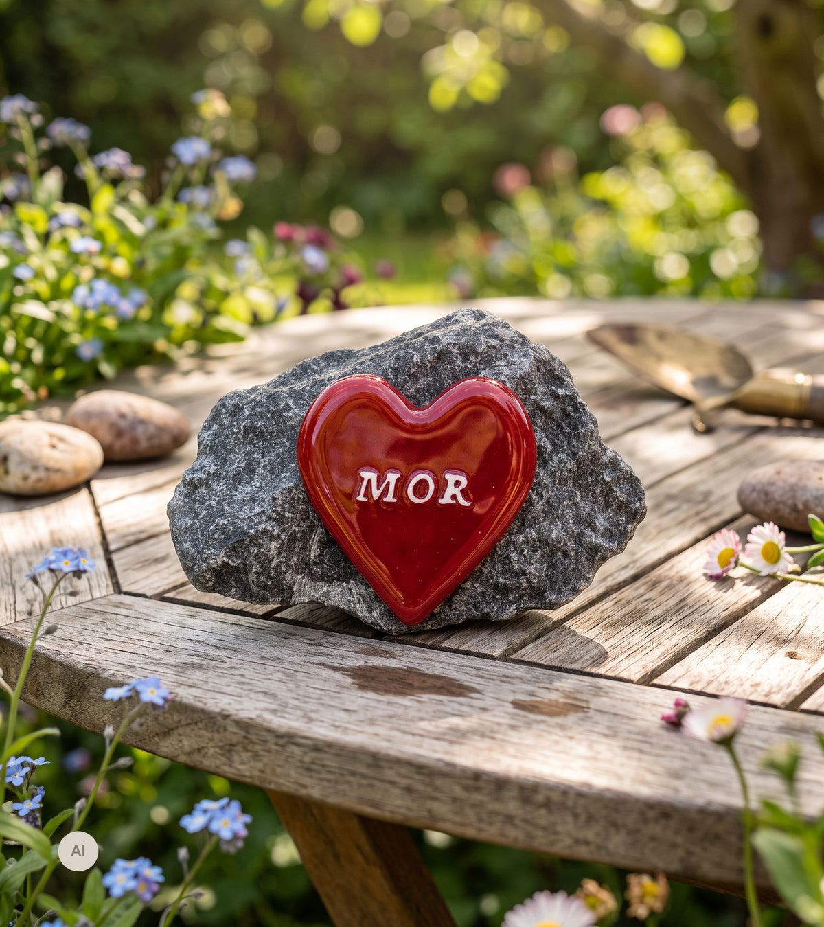 MOR, Rødt Glashjerte På Granitsten
