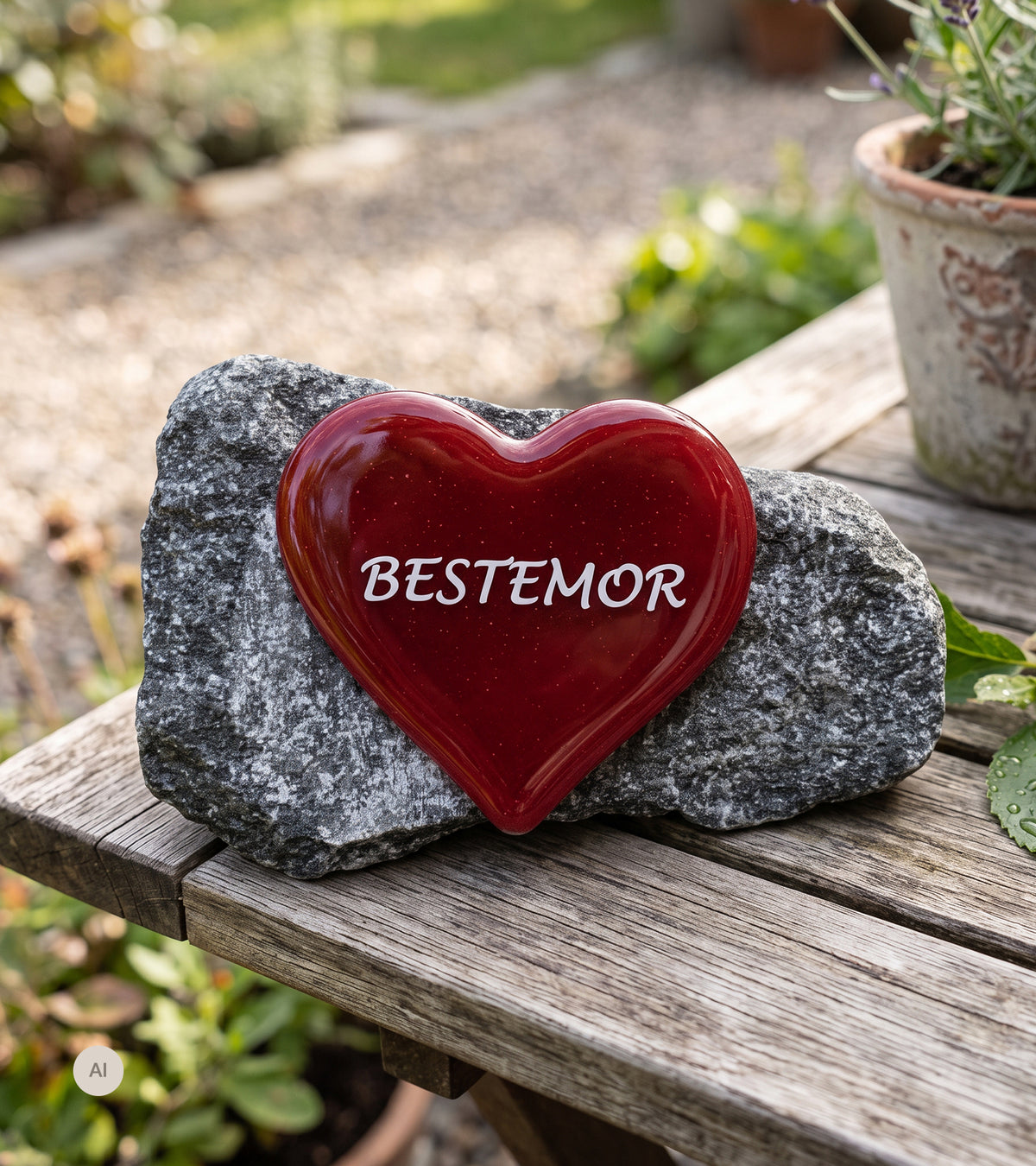BESTEMOR, Rødt Glashjerte På Granitsten (norsk)