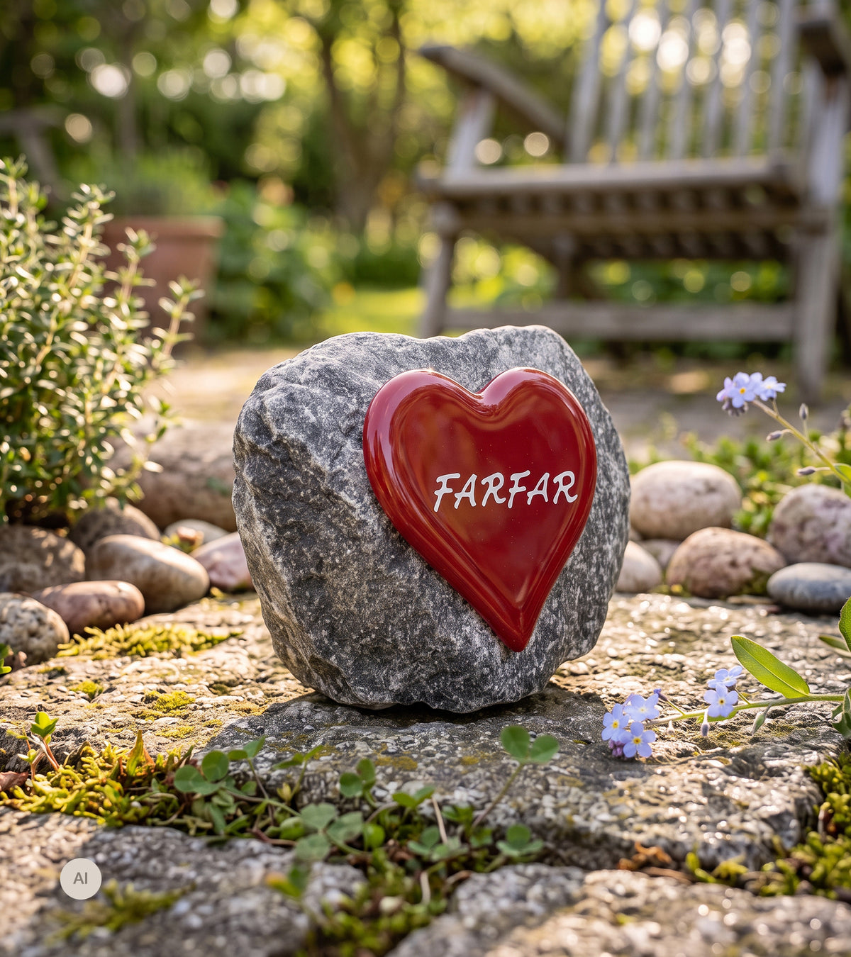 Farfar, Rødt Glashjerte På Granitsten