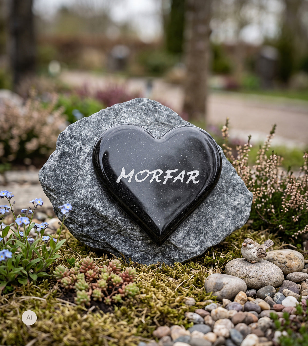 MORFAR, Sort Glashjerte På Granitsten