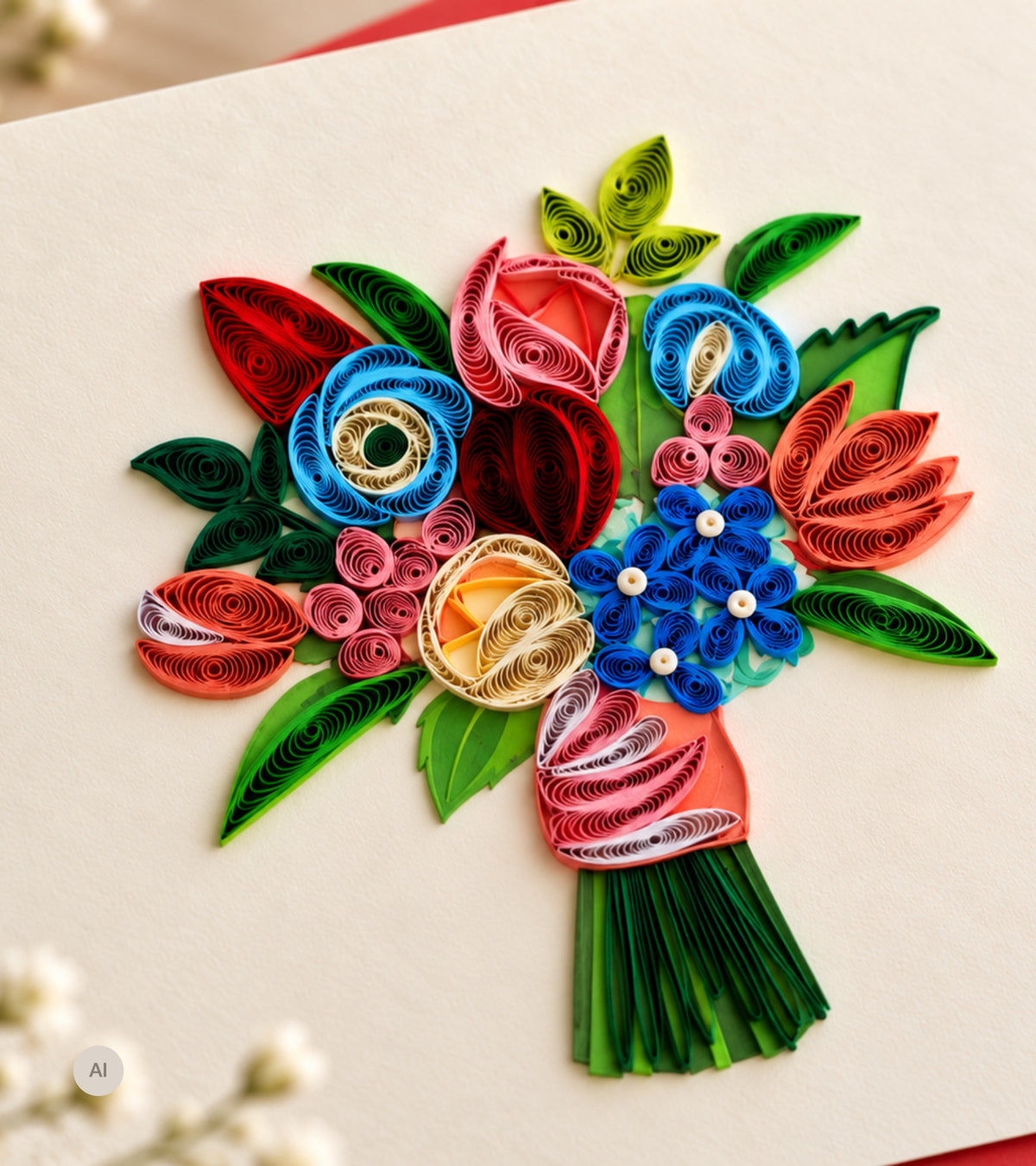 Quilling kort, Farverig buket