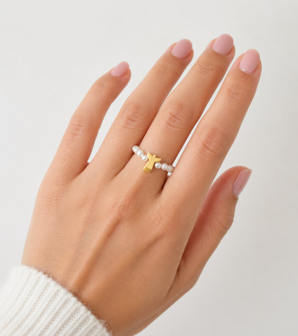 Fingerring engel og perlemor, Guld