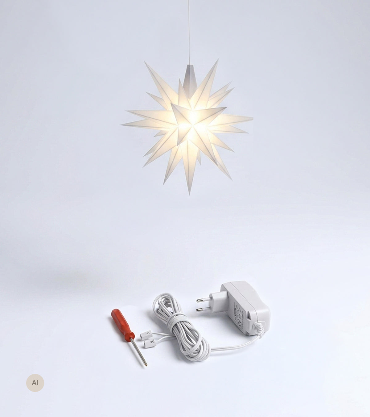 Sæt a 1 Herrnhuter Stjerne, Hvid, 13 cm LED, incl. adapter m timer