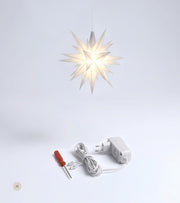 Sæt a 1 Herrnhuter Stjerne, Hvid, 13 cm LED, incl. adapter m timer