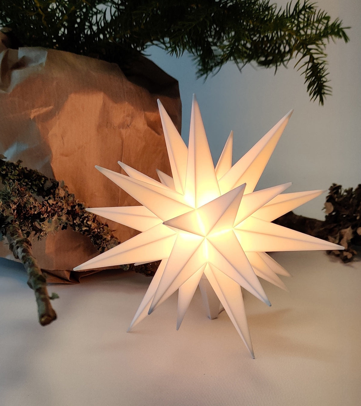 Sæt a 4 Herrnhuter Stjerner, Hvid, 13 cm LED, incl. adapter m timer