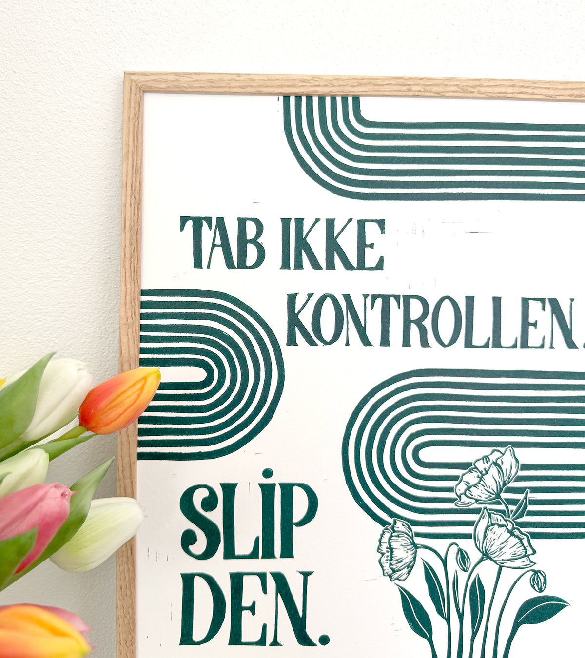 Linoleumstryk: Tab ikke kontrollen, A3 Plakat, Mørkegrøn