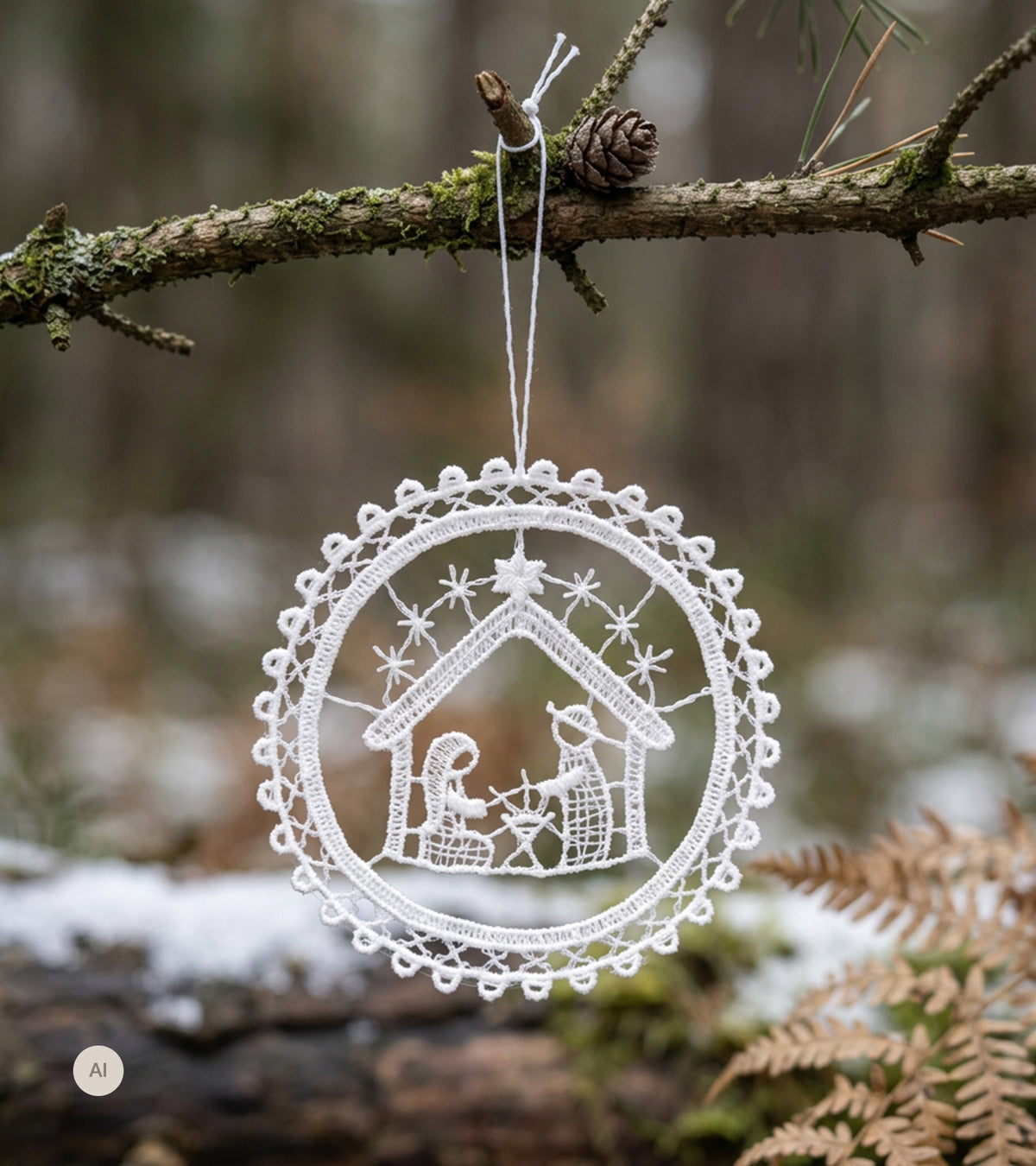 BroderiOphæng, Julekrybbe i Cirkel, Hvid